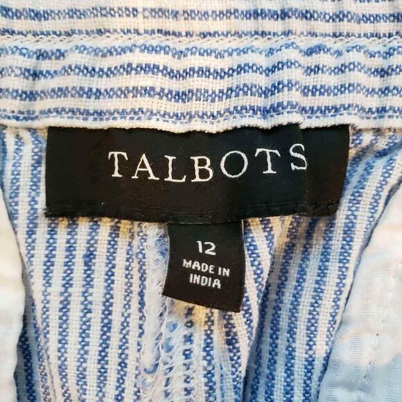 Talbots Pants Crop Linen Women’s Size 12 Blue White Striped Nantucket Lagenlook - Picture 6 of 8